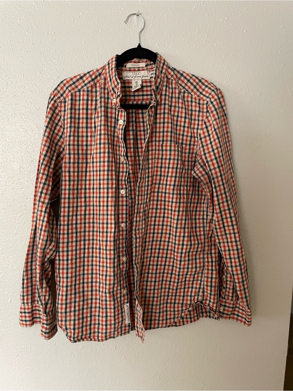 H&M L.O.G.G. Label of Graded Goods Plaid Cotton Shirt in Red & White Size Small